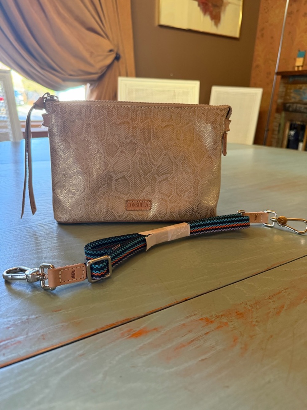 Consuela Leah Midtown Gold Python Print Crossbody Bag & matching card organizer - Picture 10 of 14
